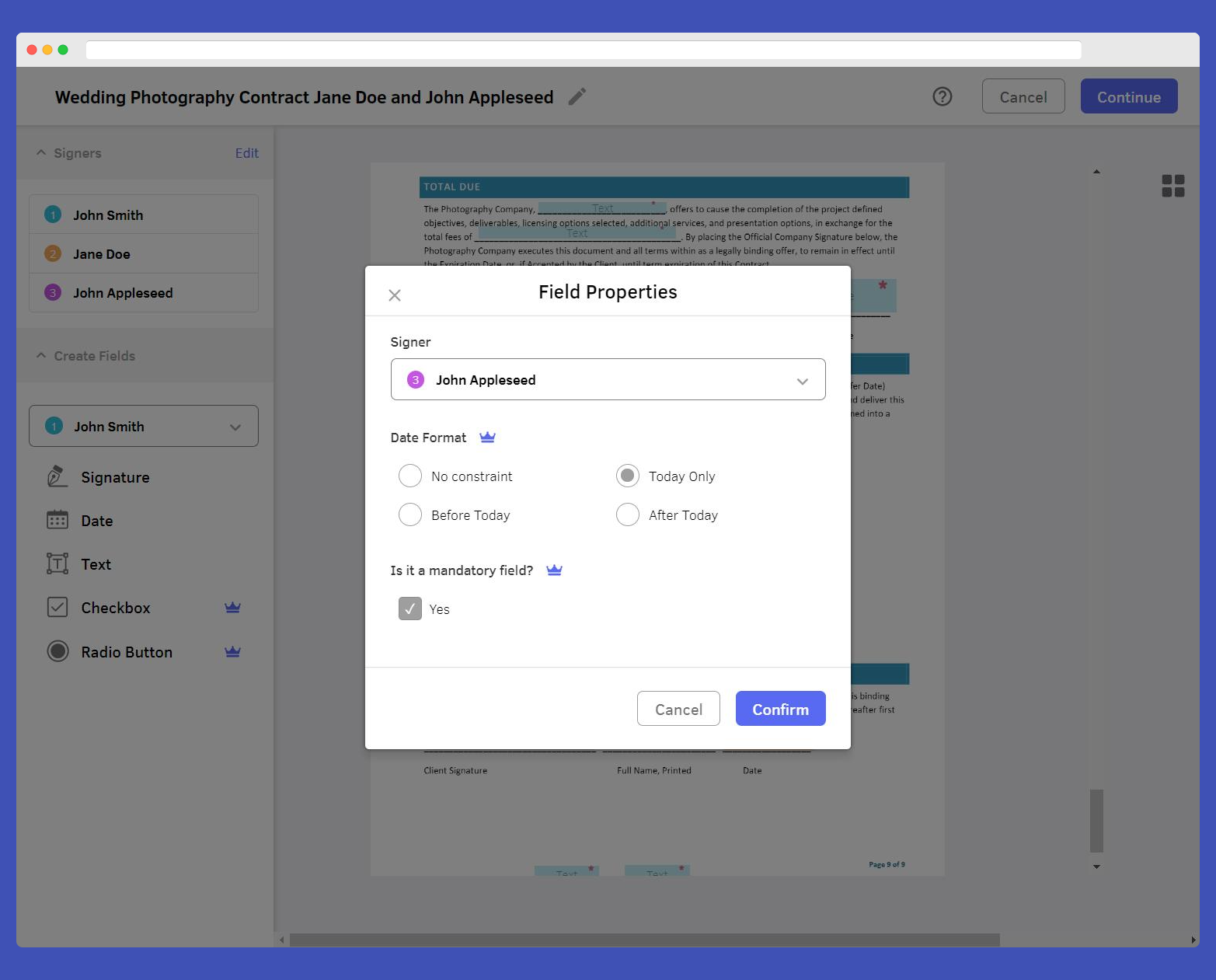 Set your own field properties with DottedSign