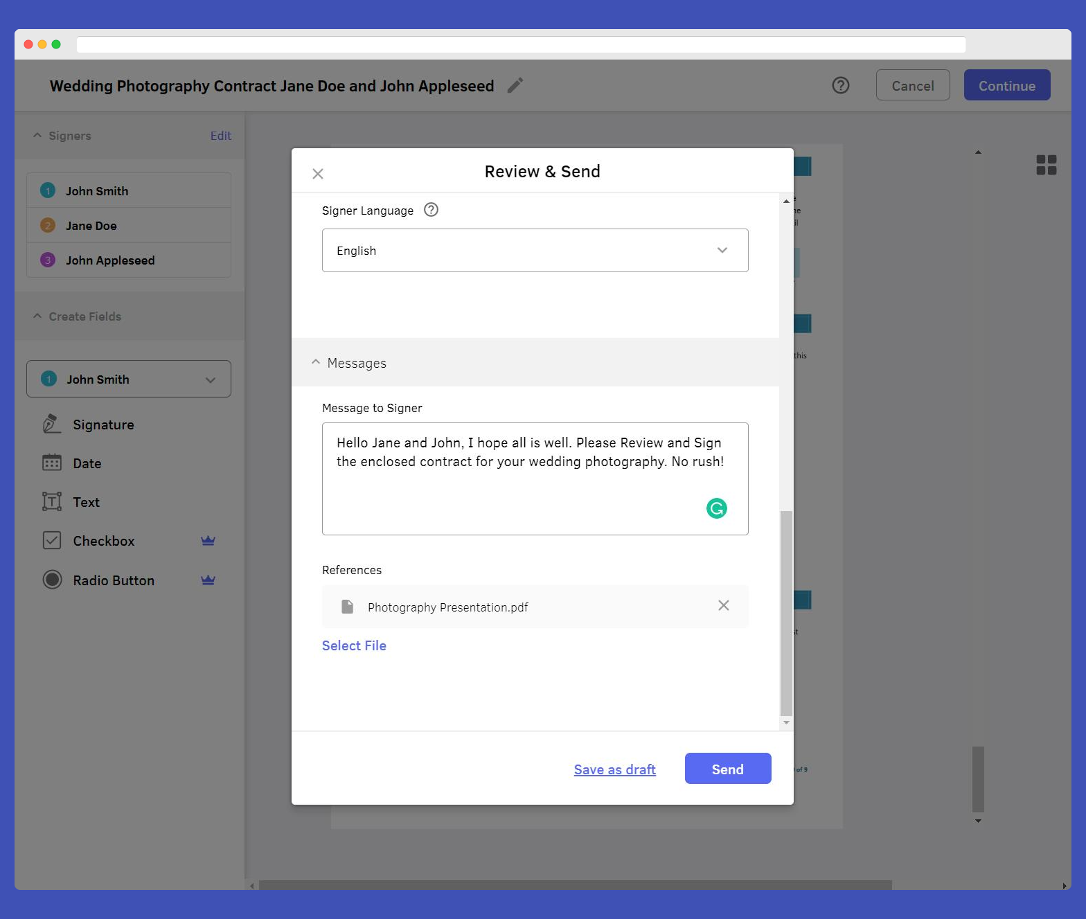 Add a personal message before sending online documents Add a personal message before sending online documents
