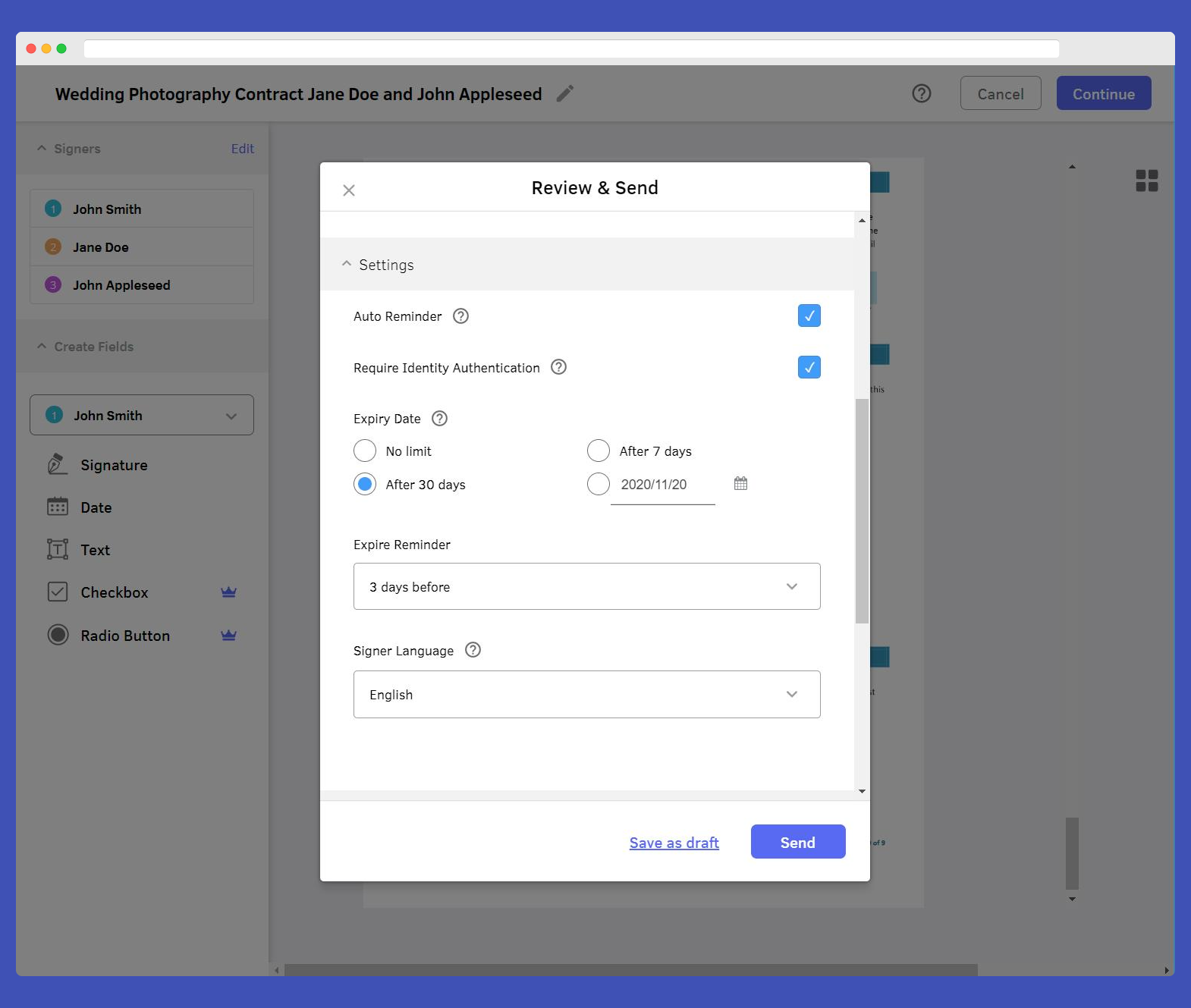 Add in-depth electronic signature settings with DottedSign